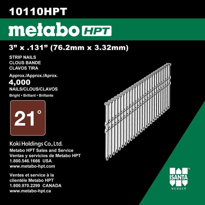 Metabo HPT 3in x .131 Brite Smooth Full Round Head Basic Plastic Strip Framing Nails 4000 Nails, large image number 4