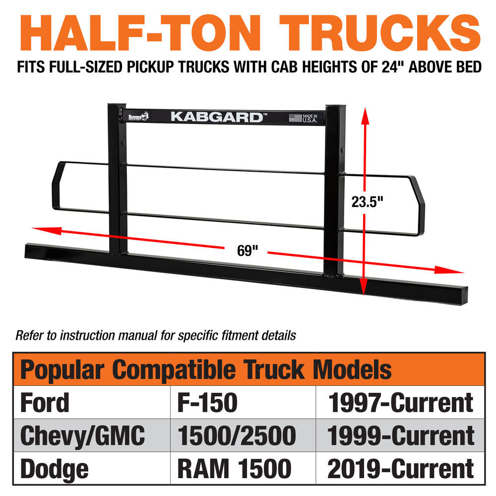 Buyers Products Company 69 Inch KabgardHeavy-Duty Steel Pickup Truck Headache Rack Bundle with Standard Mounting Brackets, large image number 5