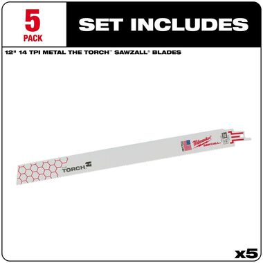 Milwaukee 12 in. 14 TPI THE TORCH SAWZALL Blades 5PK, large image number 1