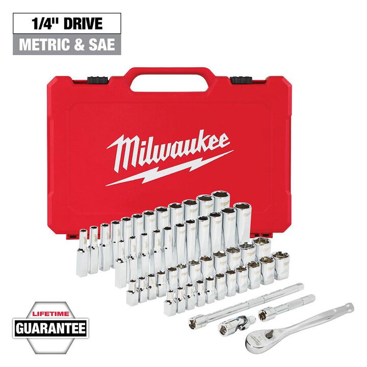 Milwaukee 1/4 in. Drive 50 pc. Ratchet & Socket Set - SAE & Metric
