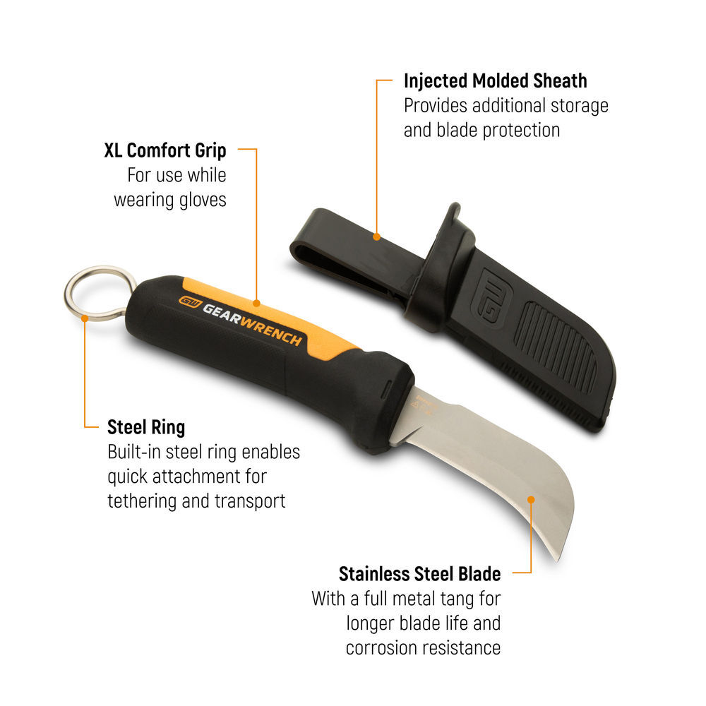 GEARWRENCH Lineman Fixed Blade Hawkbill Knife with Sharp Tip, large image number 2