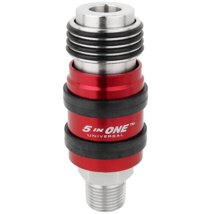 Milton 5 in ONE Universal Safety Exhaust Quick-Connect Industrial Coupler, 1/4 Inc Body 3/8 Inch MNPT