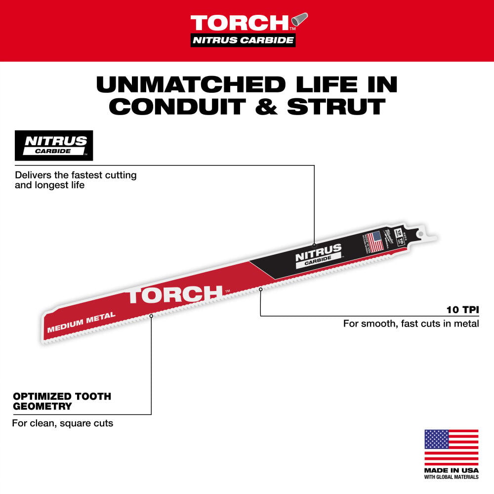 Milwaukee 12 Inch 10TPI TORCH Nitrus Carbide Reciprocating Saw Blade, large image number 10
