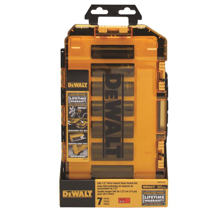 DEWALT Tough Box 7 pc. SAE 1/2 Drive Deep Impact Socket Set