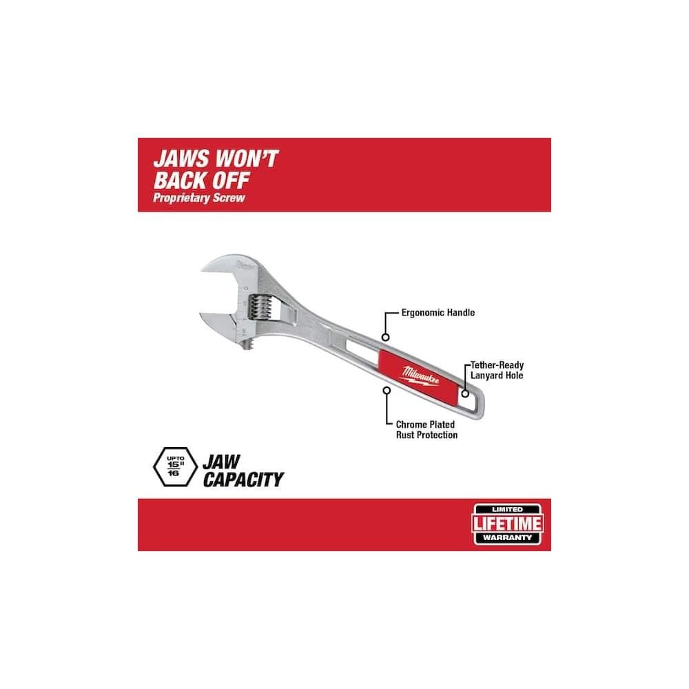 Milwaukee 2 Piece 6 and 10 Inch Wrench Set, 12 Inch Adjustable Wrench Bundle, large image number 5