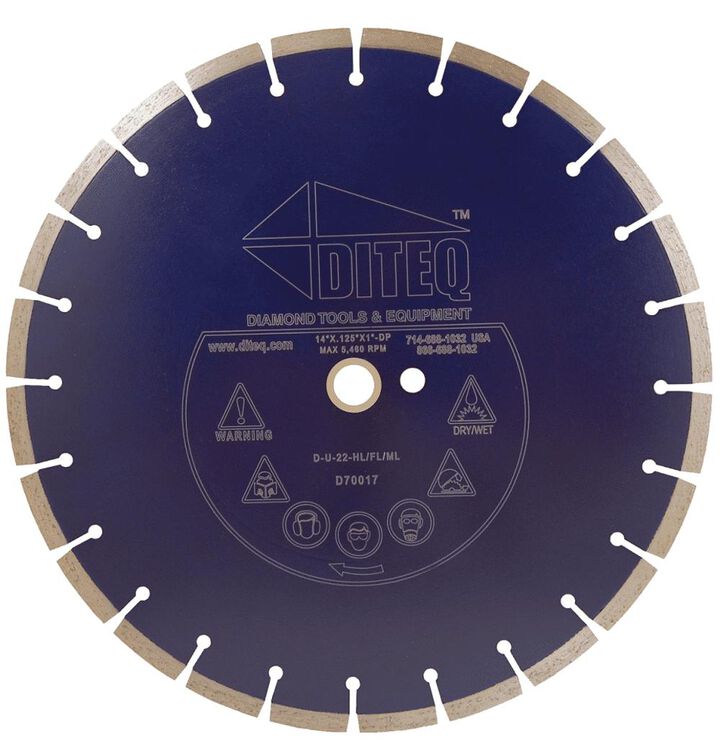 Diteq U-22 14 Inch Premium Segmented Rim Diamond Blade for Concrete with Rebar
