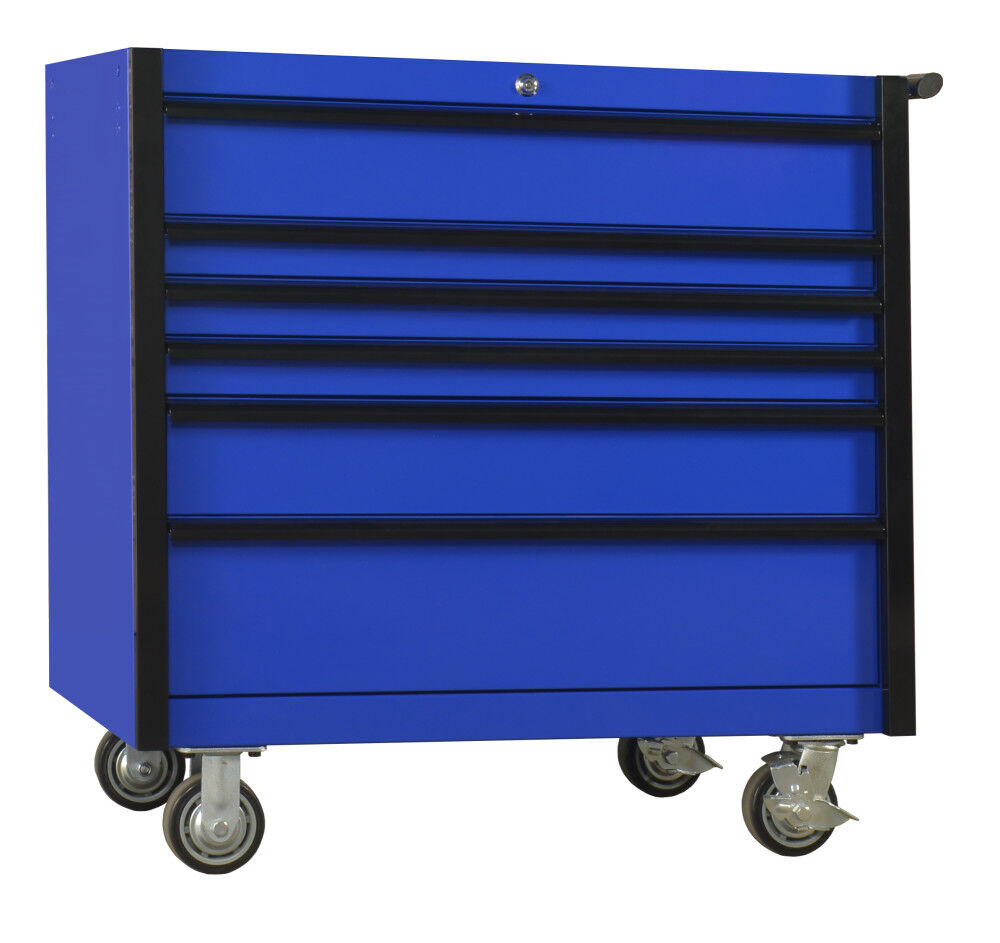 Extreme Tools DX Series 41 Inch W X 25 Inch D 6 Drawer Roller Cabinet 100 lbs Slides Blue with Black Drawer Pulls, large image number 2