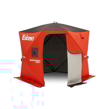 Eskimo QuickFish 3HD, Pop-Up Portable Shelter, No-Trip Door, Red/Black, Three Person