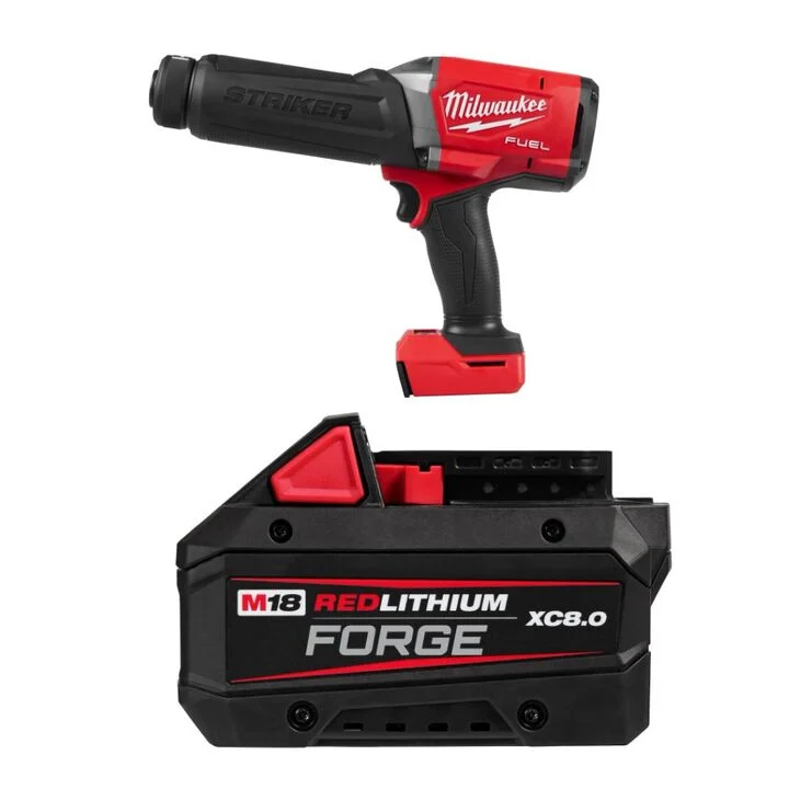 Milwaukee M18 FUEL STRIKER Hammer Chisel (Bare Tool) and M18 REDLITHIUM FORGE XC 18V 8Ah Lithium Ion Power Tool Battery Pack Bundle