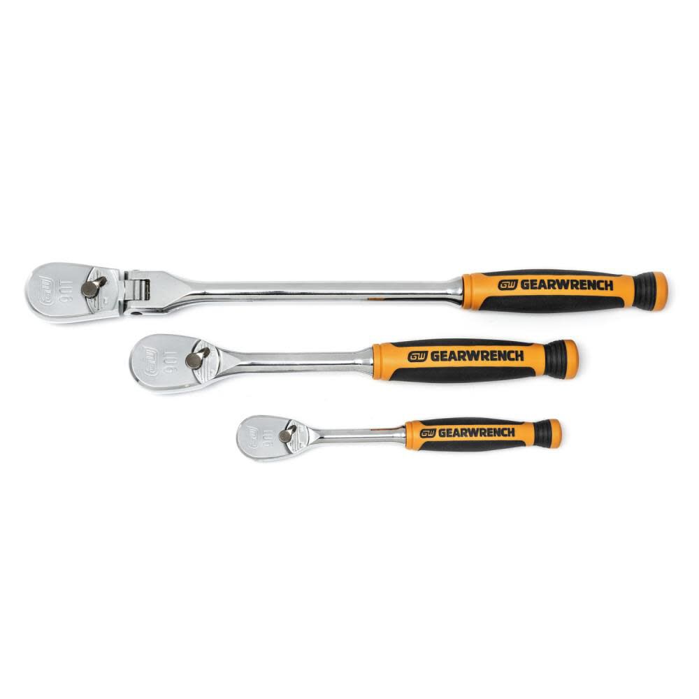 GEARWRENCH 3 Piece 1/4in and 3/8in 90 Tooth Dual Material Ratchet Set, large image number 1