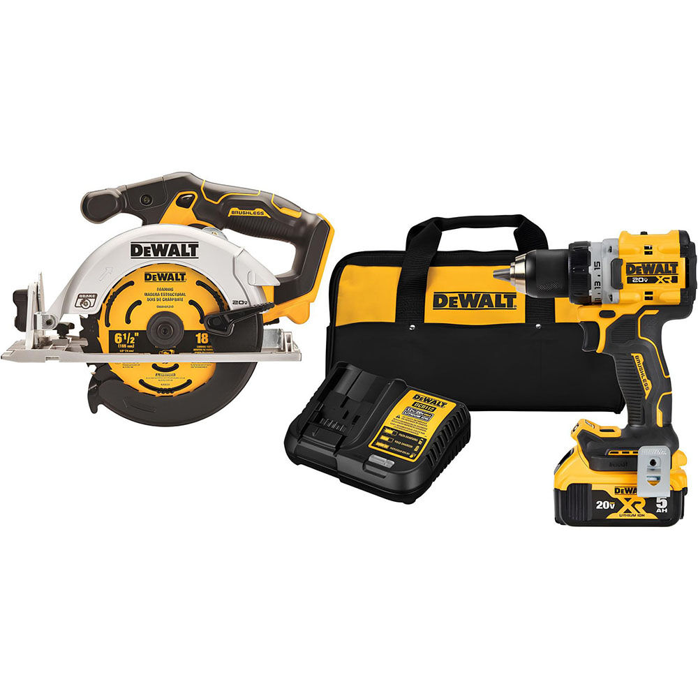 DEWALT 20V MAX Cordless 1/2in Drill/Driver & 6-1/2in Circular Saw Combo Kit Bundle, large image number 1