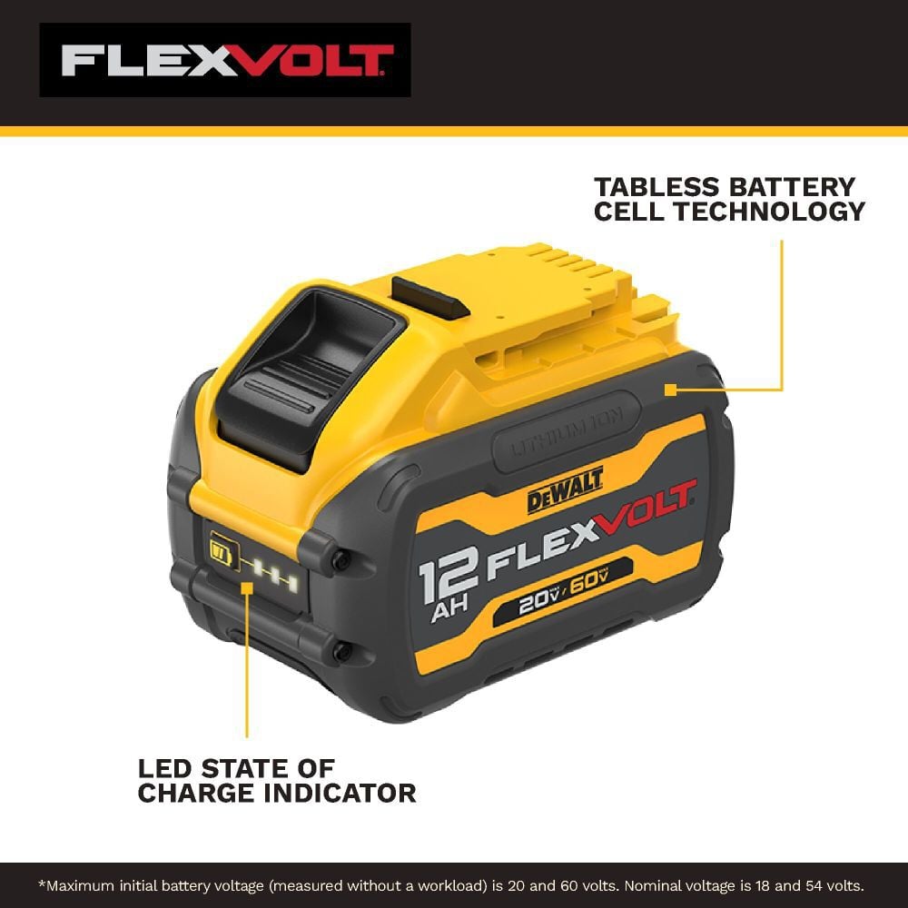 DEWALT 20V/60V MAX FLEXVOLT 12Ah Lithium-Ion Tabless Power Tool Battery Pack with Fuel Indicator, large image number 2