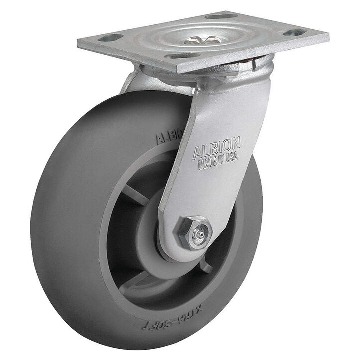 Albion Casters 6 Inch Diameter Rubber Wheel Swivel Standard Plate Caster, large image number 1
