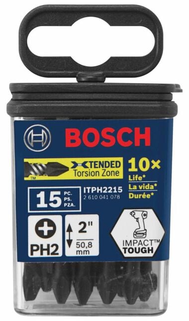 Bosch 15 pc. Impact Tough 2 In. Phillips #2 Power Bits, large image number 1