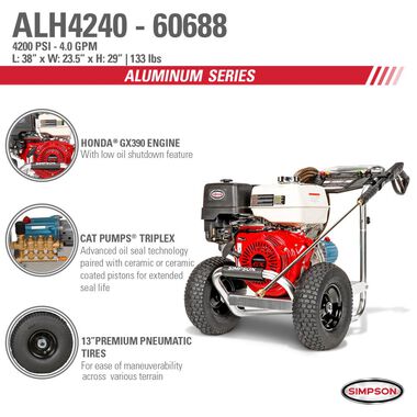 Simpson Aluminum 4200 PSI at 4.0 GPM HONDA GX390 with CAT Triplex Plunger Pump Cold Water Professional Gas Pressure Washer (49-State), large image number 8