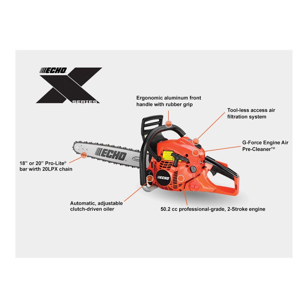 Echo 50.2cc ProfessionalGrade 2Stroke Engine Chain Saw with 18 in Bar