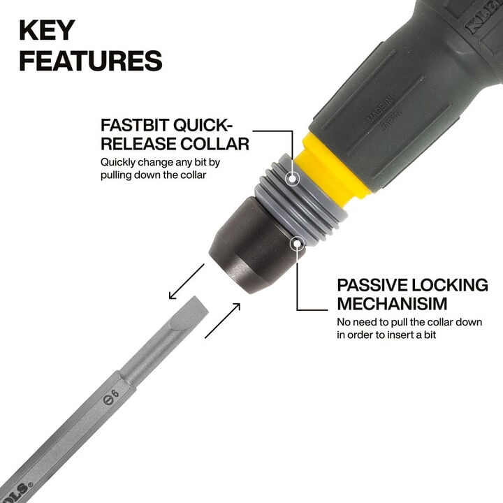 Klein Tools Fastbit Tru-Grip Screwdriver, Phillips, Slotted Bits, large image number 1