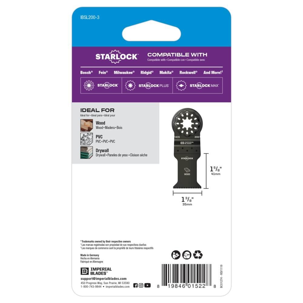 Imperial Blades Starlock 1 3/8in Standard Wood Blade 3pc, large image number 5