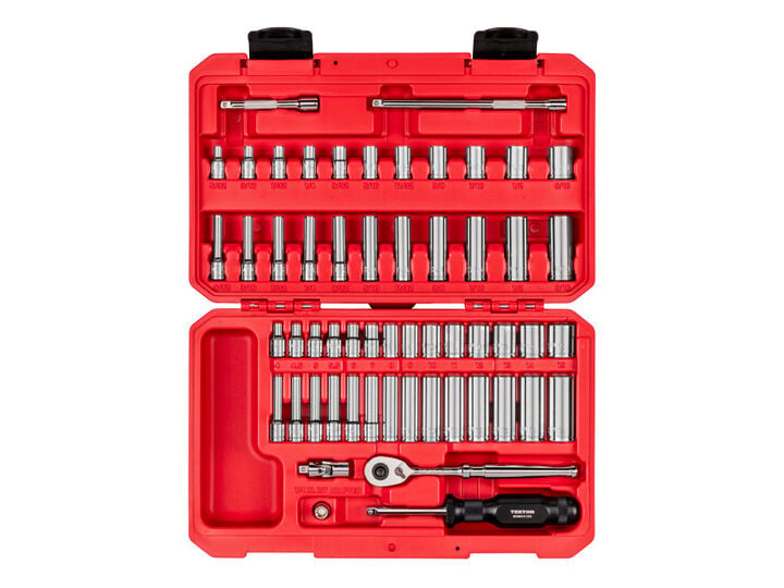 Tekton 1/4 Inch 12 Point Socket and Ratchet Set, 5/32 - 9/16 Inch, 4 - 15 mm, large image number 0