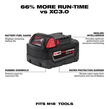 Milwaukee M18 REDLITHIUM XC 5.0Ah Extended Capacity Battery Pack, large image number 1