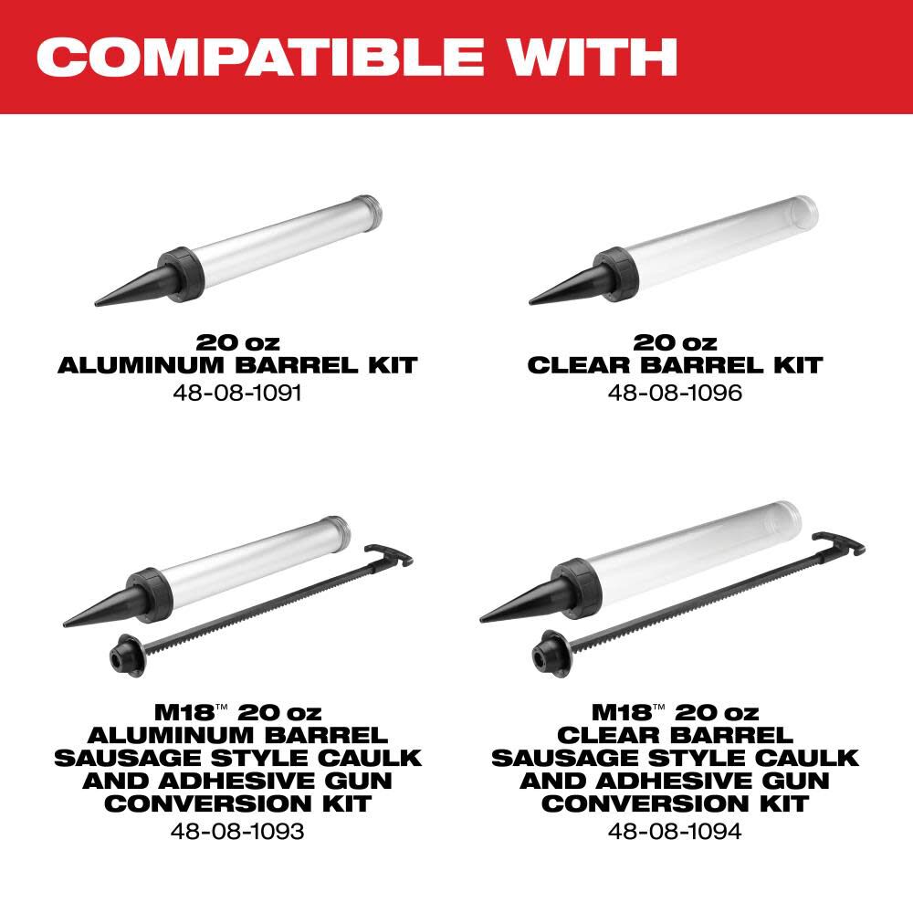 Milwaukee M18 Cordless 20 oz Sausage Style Caulk and Adhesive Gun Kit 2642 21CT Acme Tools
