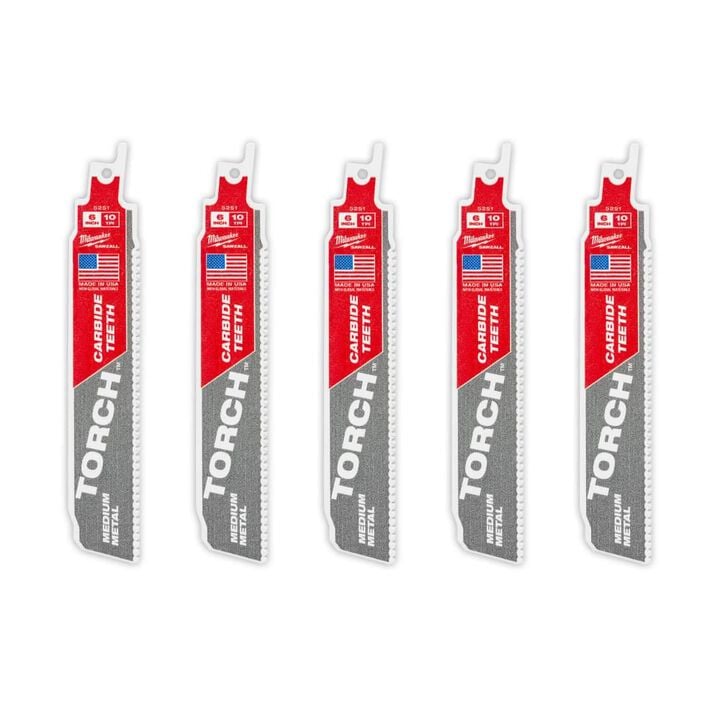 Milwaukee 6 Inch 10TPI TORCH Carbide Teeth Metal Cutting Reciprocating Saw Blade 5pk, large image number 0