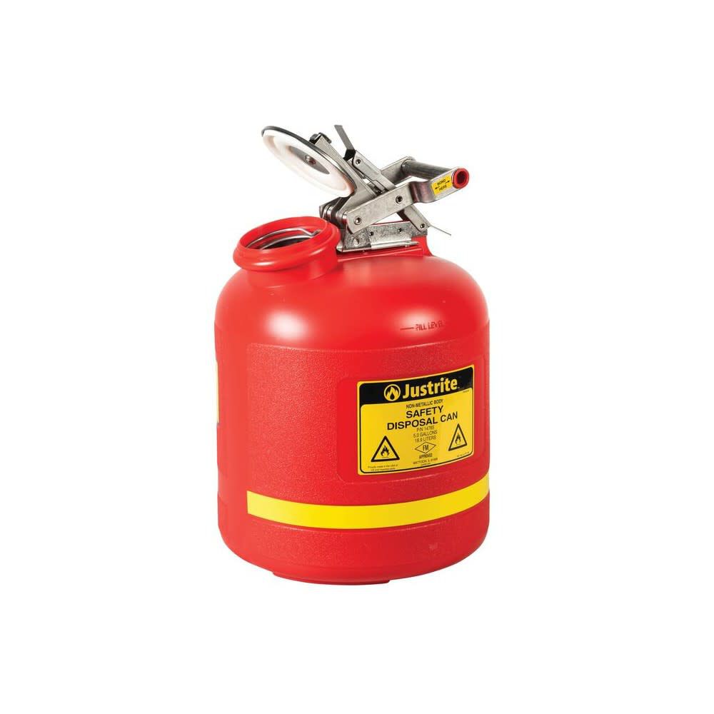 Justrite 5 Gallon Red Polyethylene Safety Can for Liquid Disposal, large image number 4