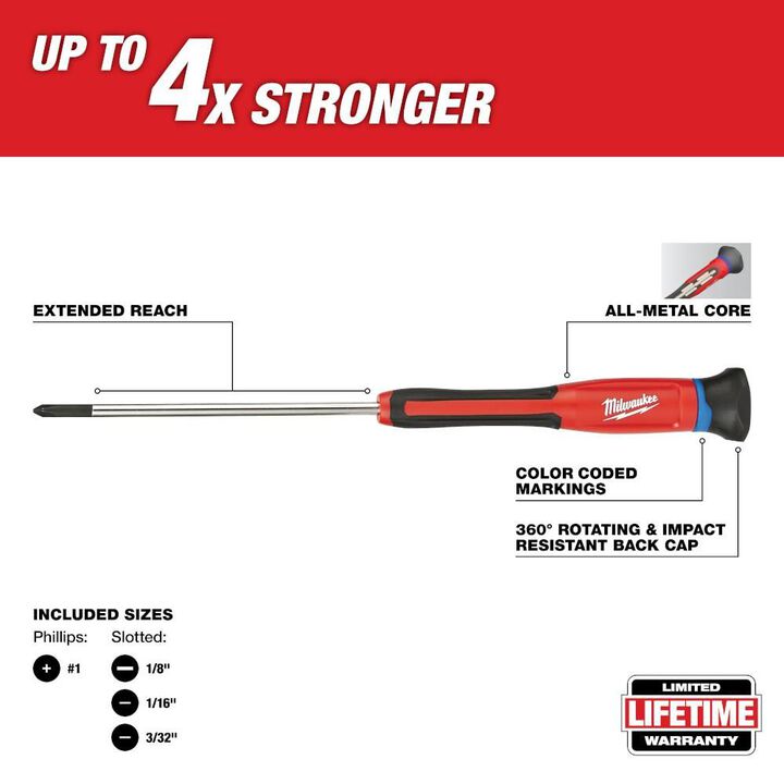Milwaukee 4-Piece Precision Screwdriver Set, large image number 2