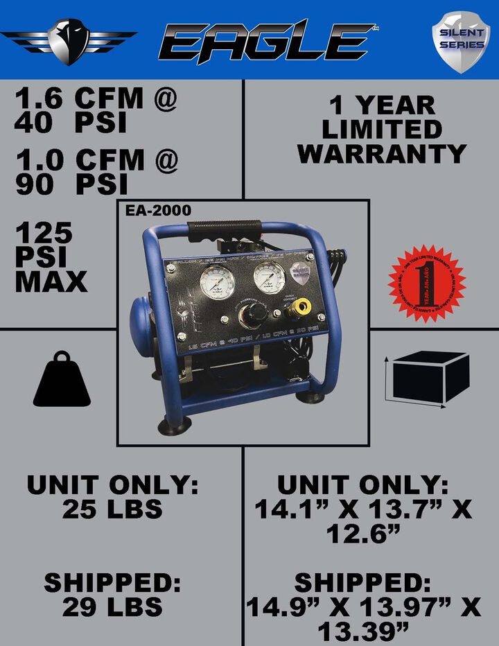Eagle Compressor Silent Series1 Gallon Portable Electric Air Compressor, large image number 7