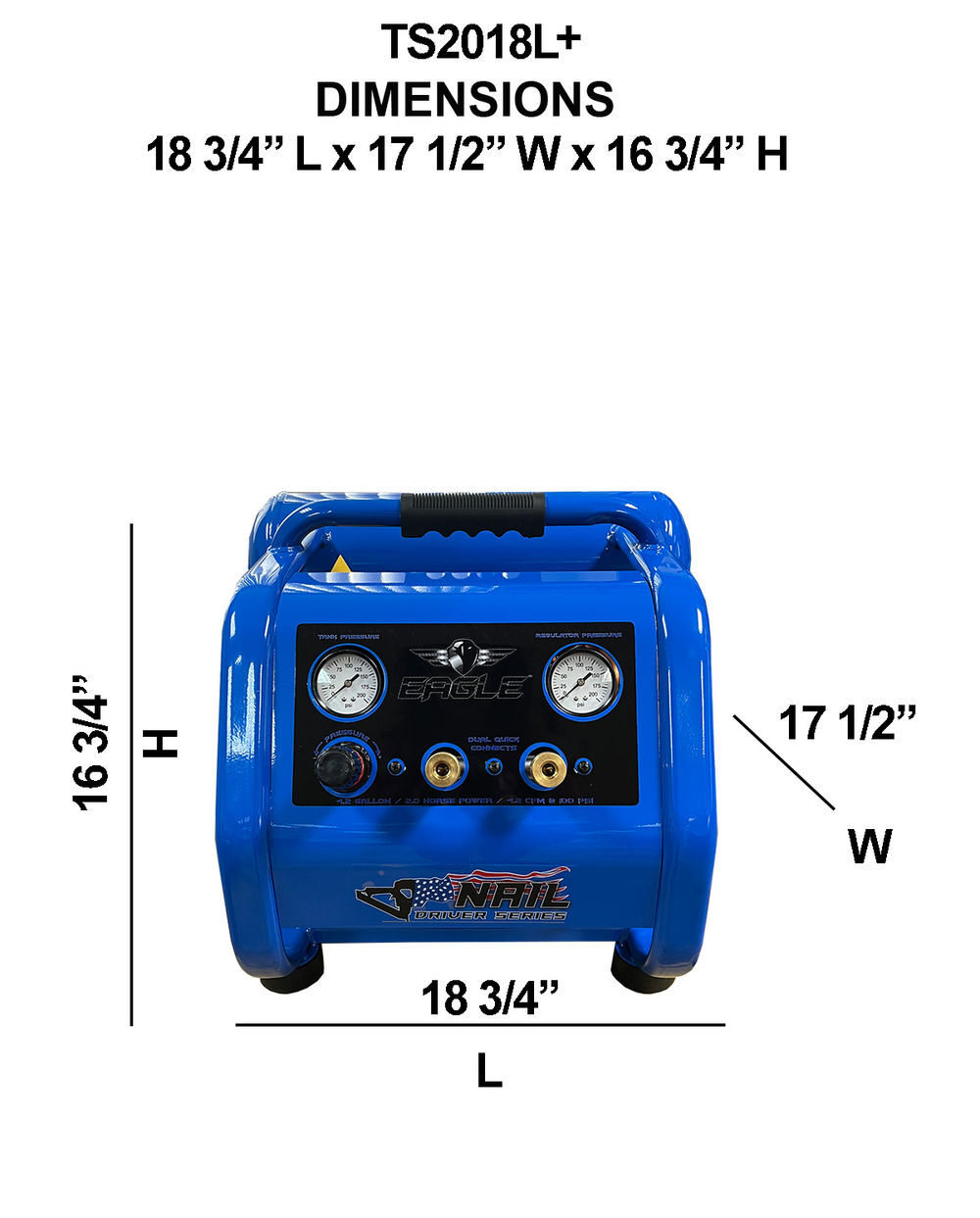 Eagle Compressor 2HP 4.2 Gallon Twin Stack Air Compressor, large image number 3