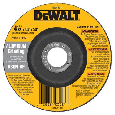 DEWALT 4-1/2inx1/4in Grinding Wheel for Aluminum, large image number 0