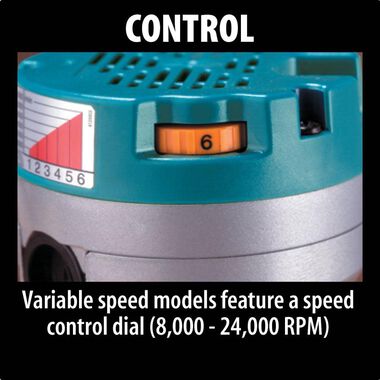 Makita Router 11-Amp 2-1/4 HP Motor with 1/2in and 1/4in Collets, large image number 6
