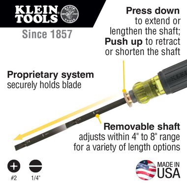 Klein Tools Adjustable Screwdriver #2 Phillips & 1/4inch Slotted, large image number 1