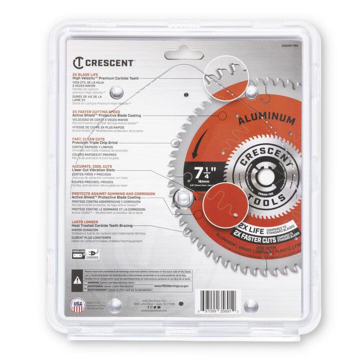 Crescent APEX 7 1/4 Inch x 60T Pack of 10 Medium Aluminum Circular Saw Blades, large image number 2