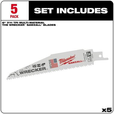 Milwaukee The Wrecker Multi-Material SAWZALL Blade 6 In. 7/11TPI 5 pk, large image number 1