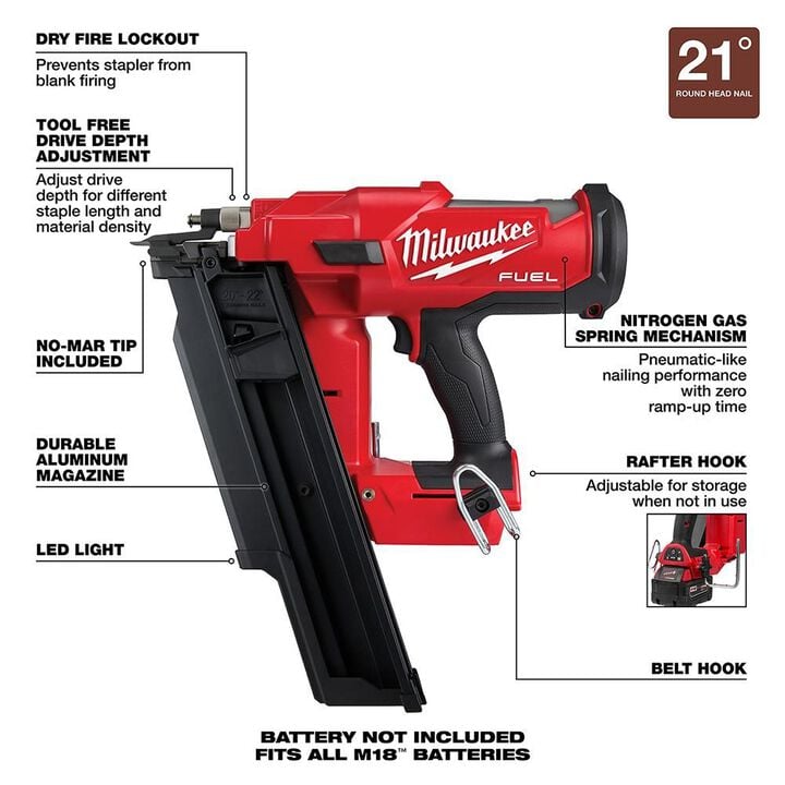 Milwaukee M18 FUEL 21 Degree Framing Nailer (Bare Tool), large image number 7