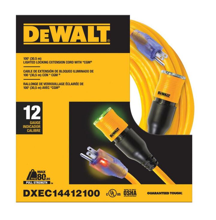 DEWALT 100' 12/3 SJTW Locking Ext Cord