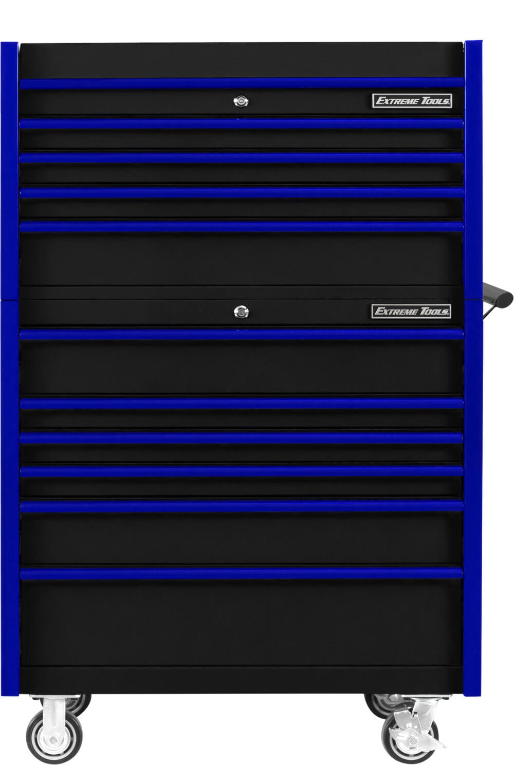 Extreme Tools DX Series 41 Inch W x 25 Inch D 4 Drawer Top Chest & 6 Drawer Roller Cabinet Combo Black with Blue Drawer Pulls, large image number 1