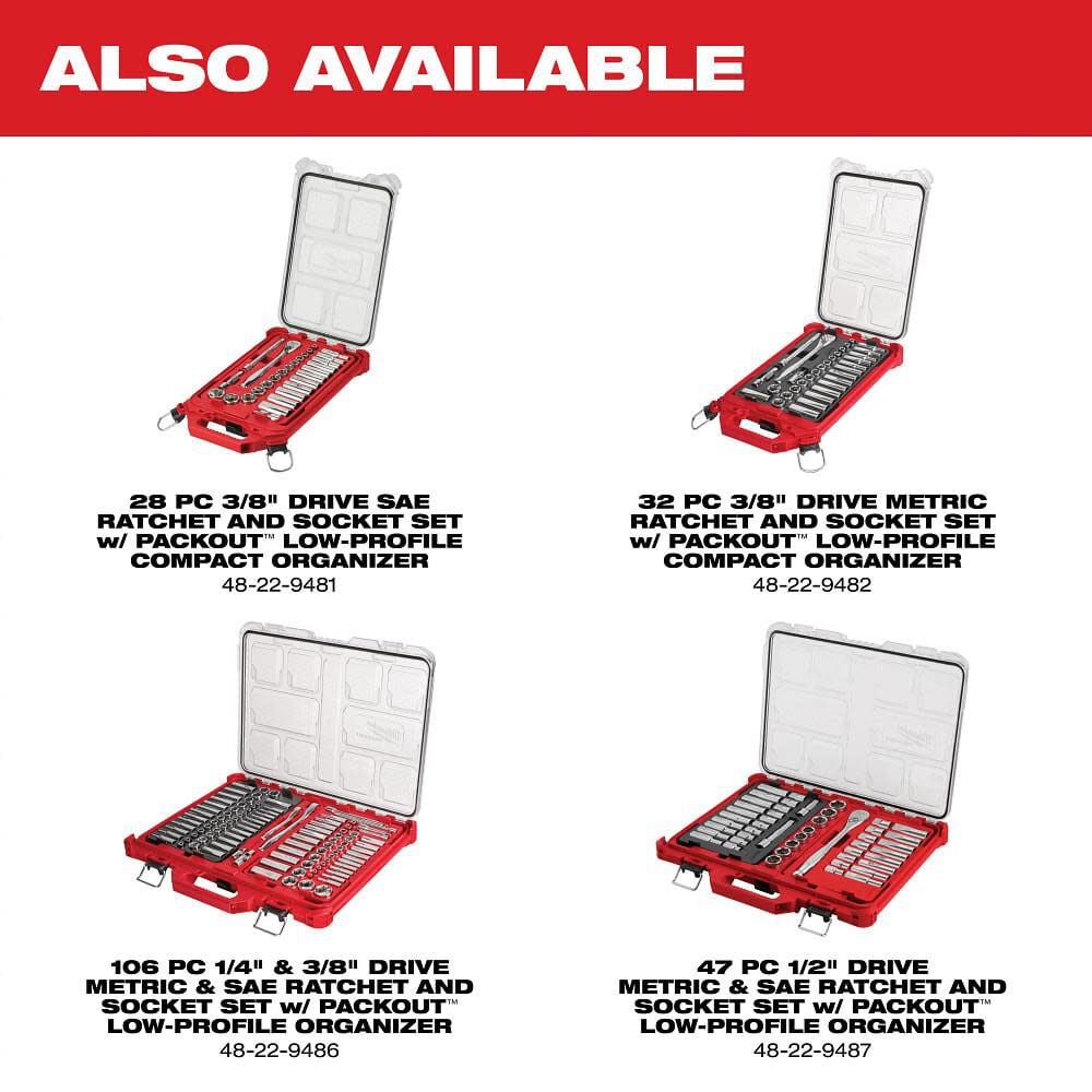 Milwaukee 3/8in 28 Pc Ratchet & Socket Set with PACKOUT Organizer, large image number 9