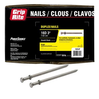 Grip Rite 3in Nails Bright Steel Duplex 8 Gauge 50lb 2133qty