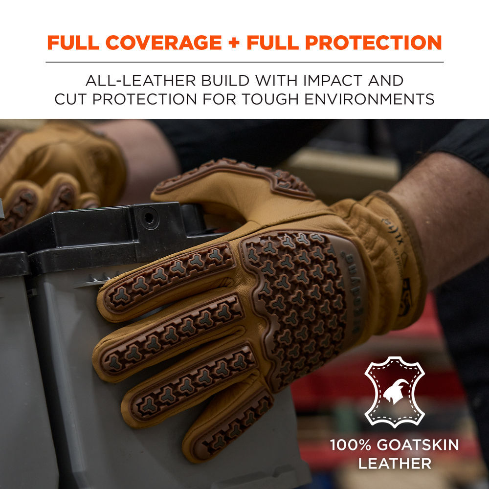 Ergodyne 713 Goatskin Leather Cut-Resistant Impact Gloves Medium Brown, large image number 2