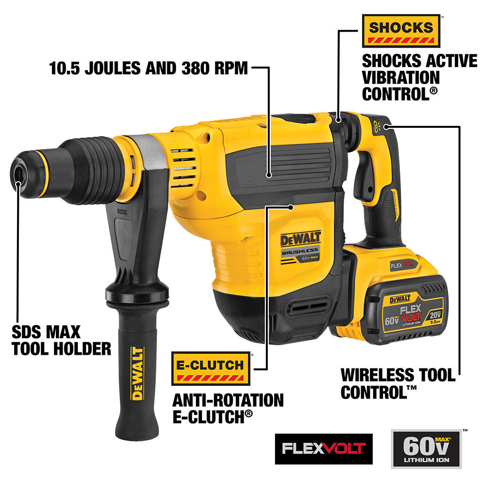 DEWALT 60V MAX 1-3/4in SDS MAX Brushless Combination Rotary Hammer Kit, large image number 11