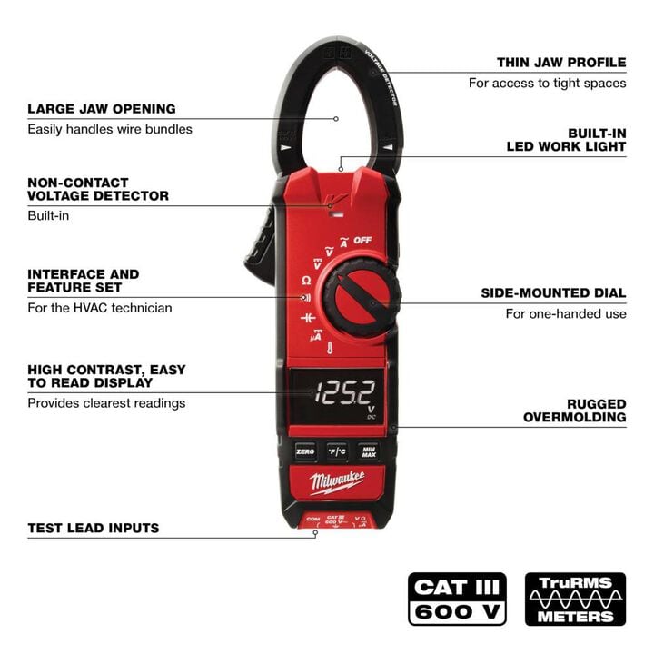 Milwaukee True RMS HVAC/R Clamp Meter, large image number 2