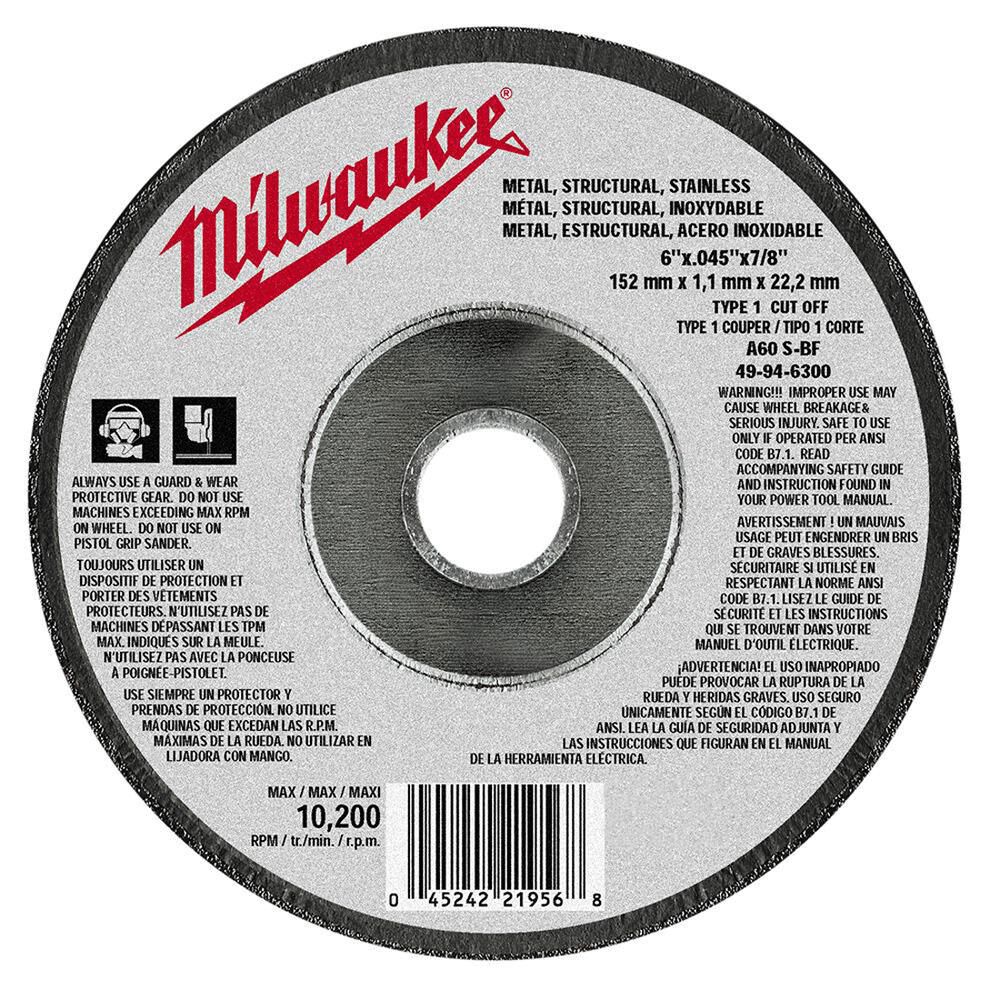 角ハイジッキ 24 Milwaukee 6 in. x .045 in. x 7/8 in. Cut-Off Wheel (Type 1
