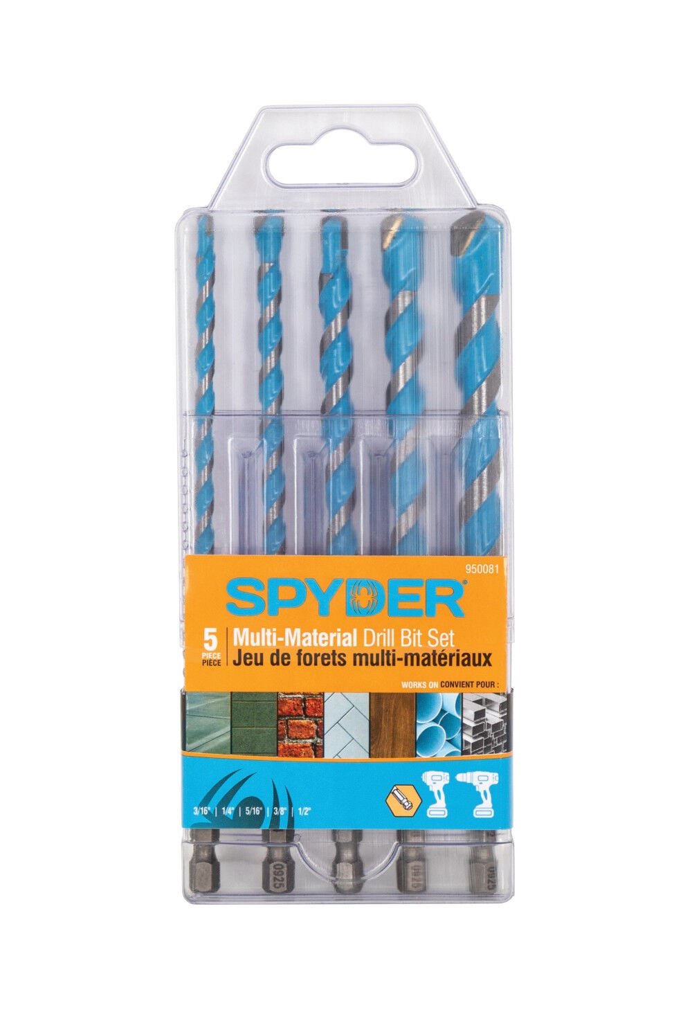 Spyder 6 Inch Long Masonry Drill Bit Set, Carbide-Tipped, 5 Pieces, large image number 8