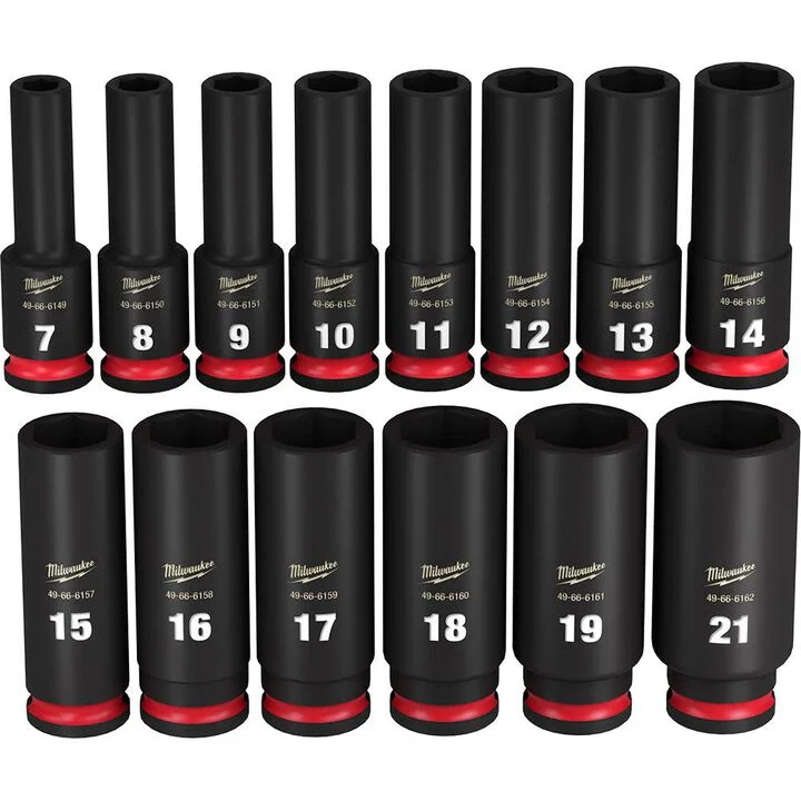Milwaukee Impact Socket 3/8in Drive Metric Deep 6 Point 14pc