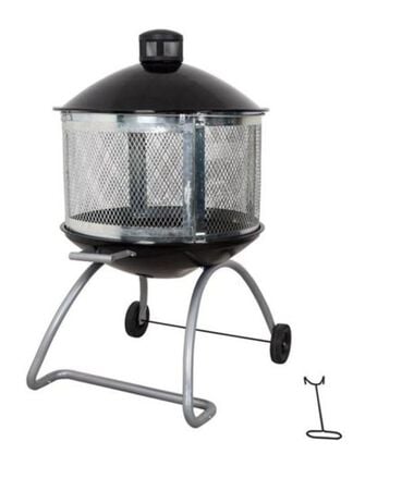 Living Accents Wheeled Wood Fire Pit 28in Round Porcelain/Steel