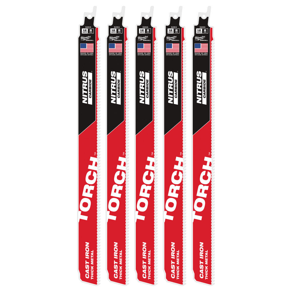 Milwaukee 48-00-5501 TORCH Carbide Sawzall Blades - 6 Inch, 7 TPI, 5 Pack