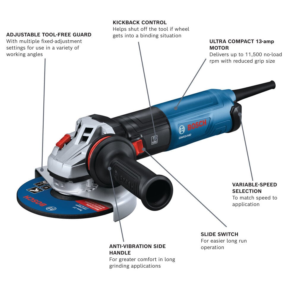 Bosch 6 Inch Angle Grinder with Slide Switch, large image number 3