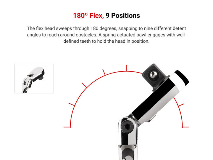 Tekton 1/4 Inch Drive x 6 Inch Flex Head Non Quick Release Ratchet, large image number 2